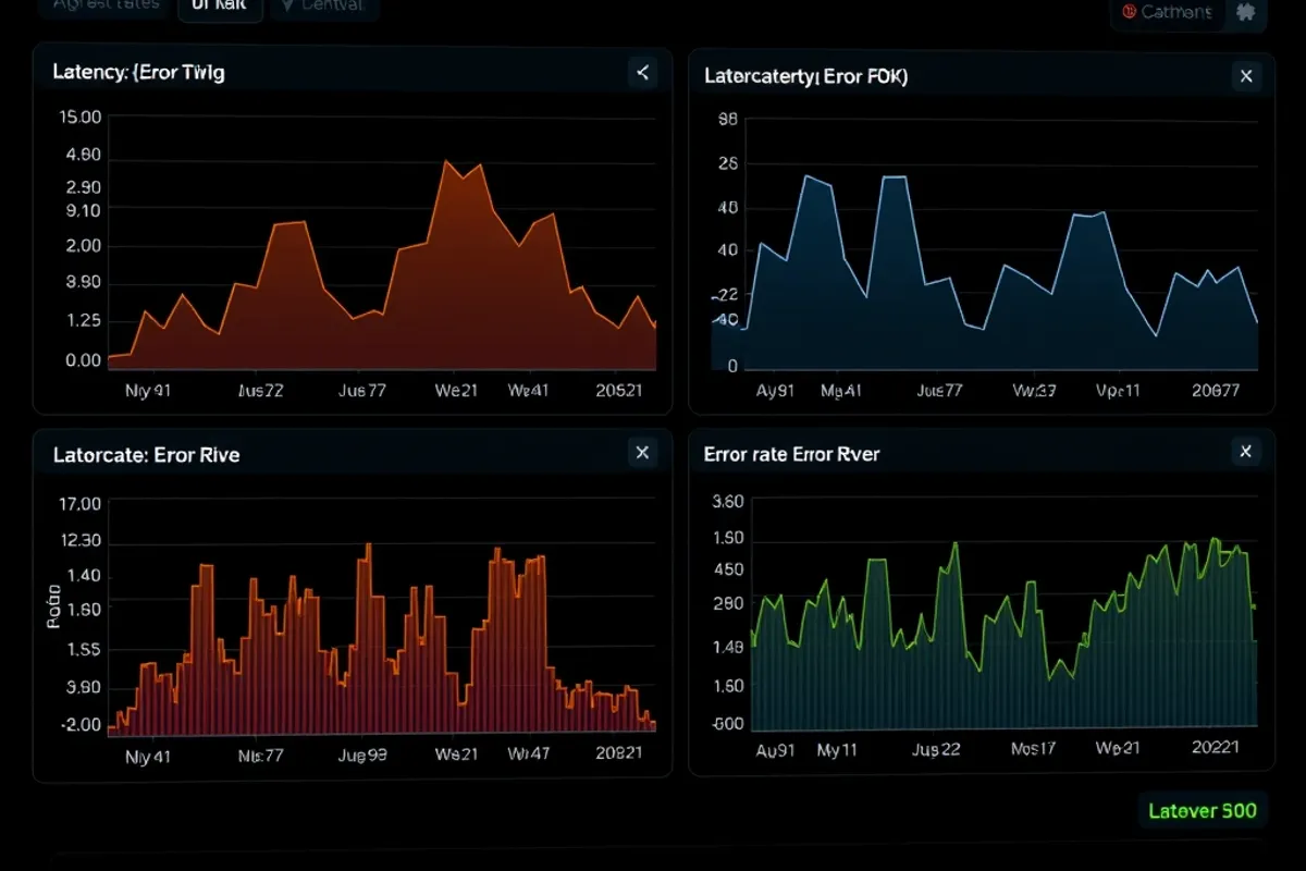 A monitoring dashboard showing latency and error rates after a cutover