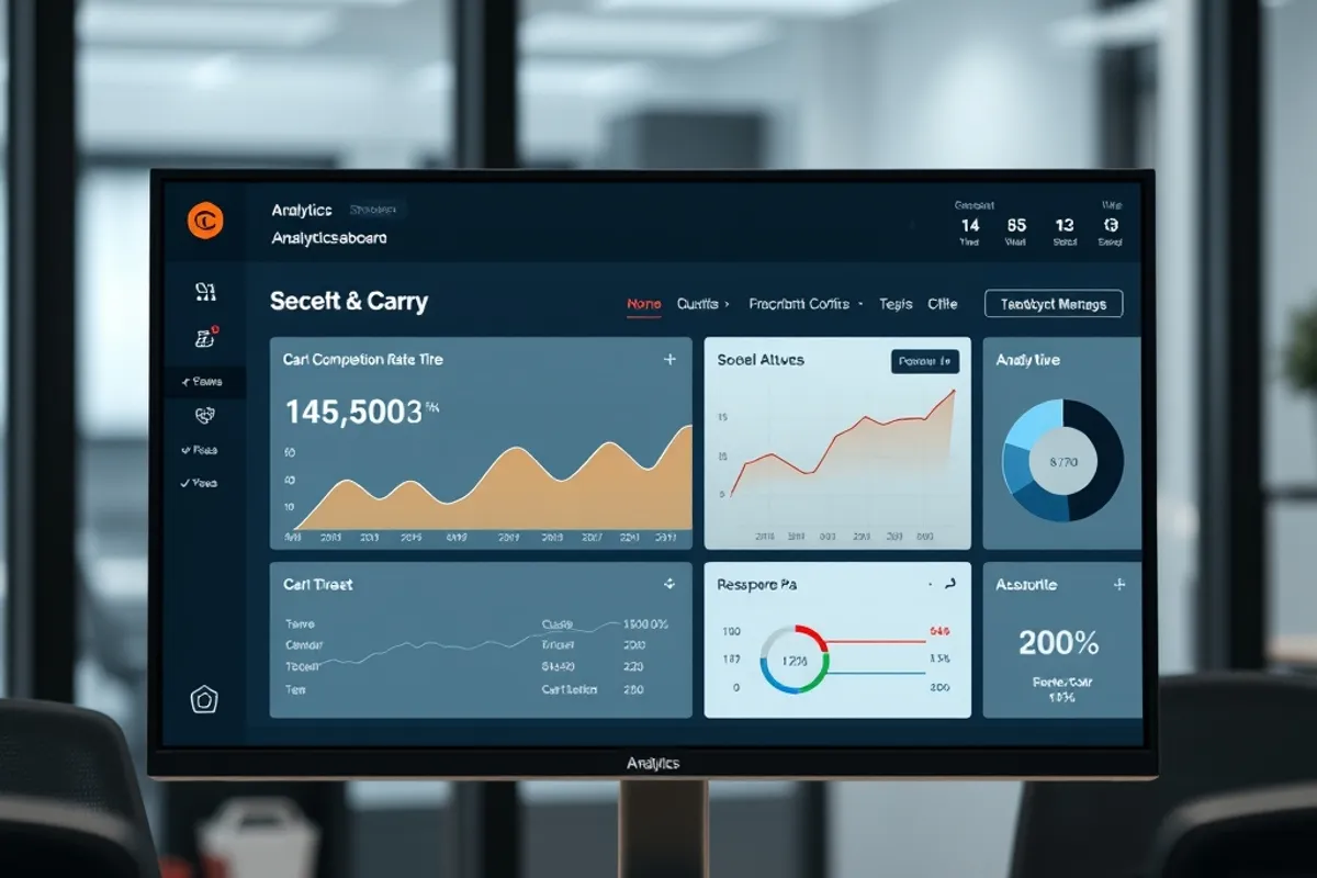 An analytics dashboard on a monitor showing cart completion rate over time