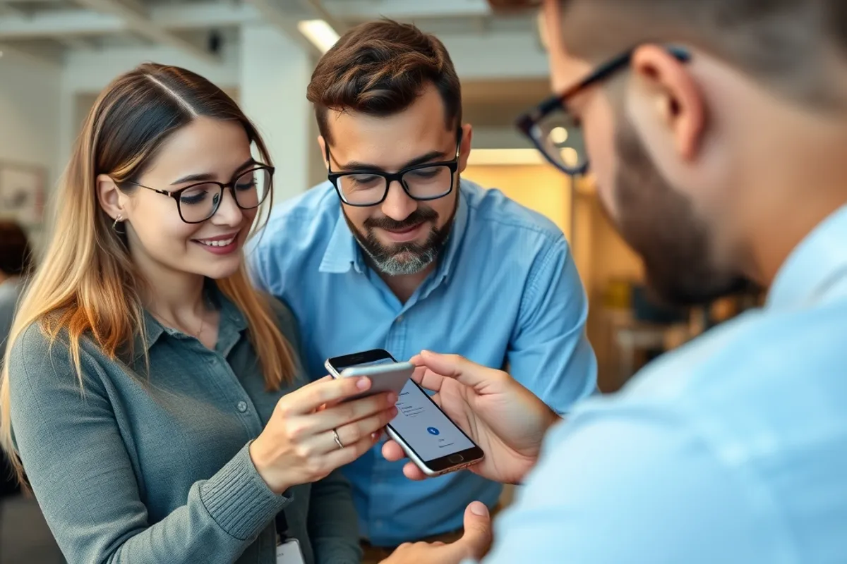 A team member helping a colleague set up a passkey on a phone
