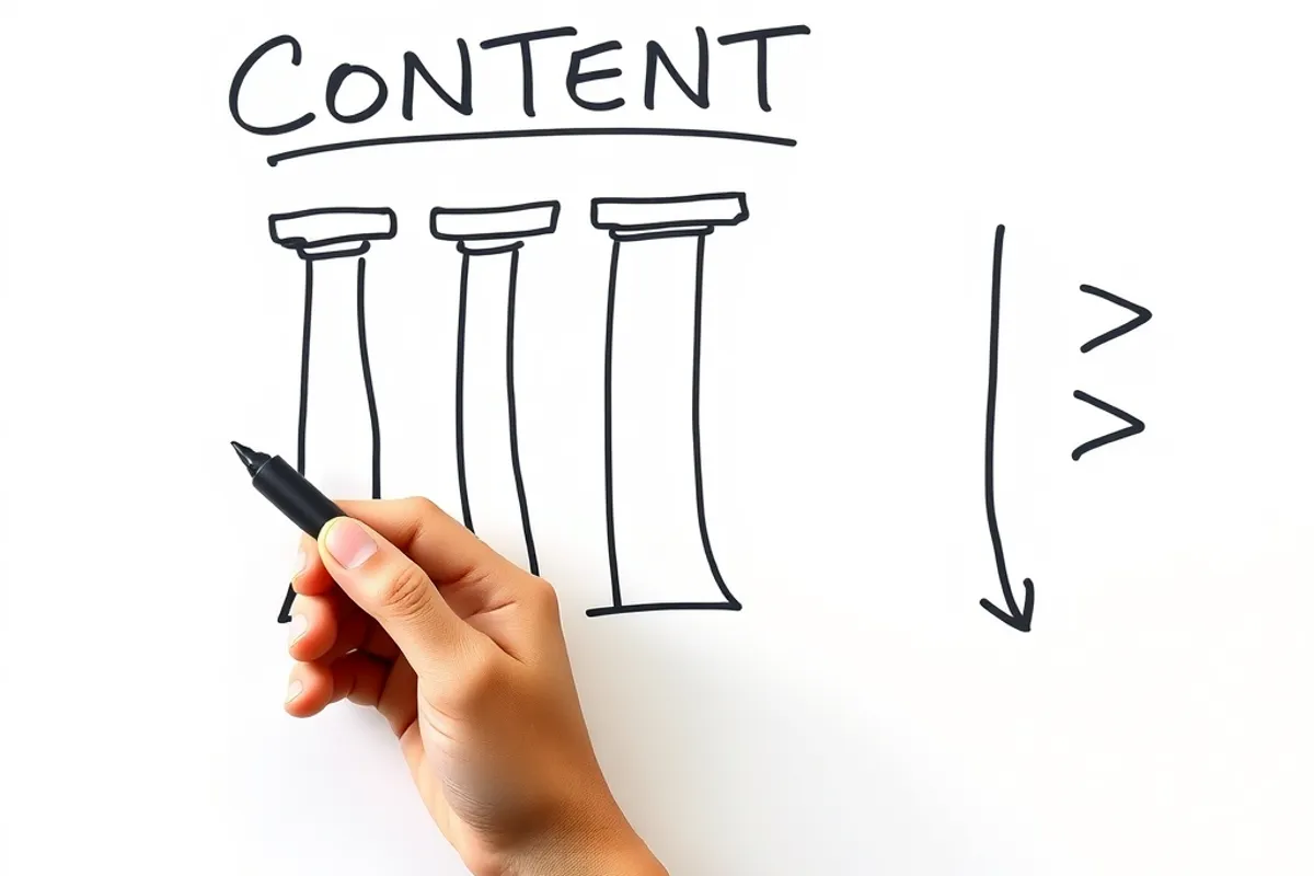 A marketing team planning content pillars on a whiteboard