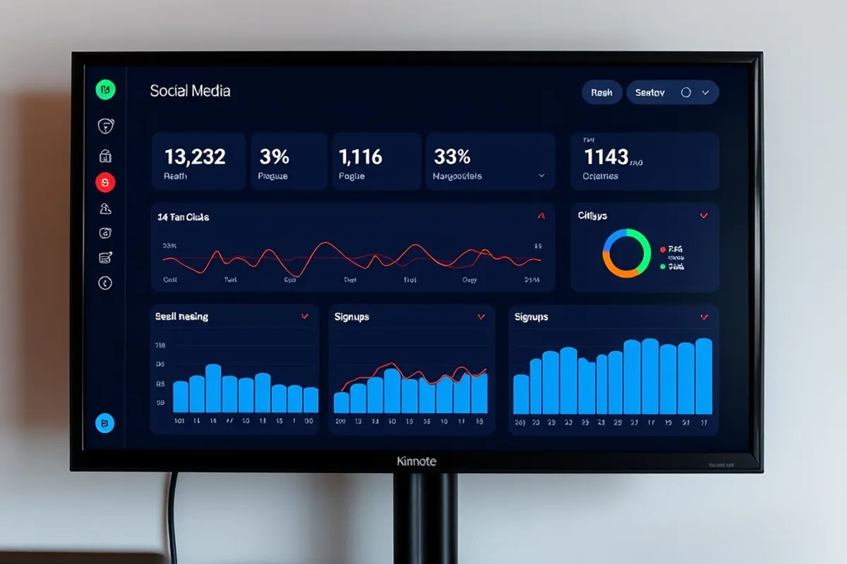 A simple social media dashboard showing reach, clicks and signups
