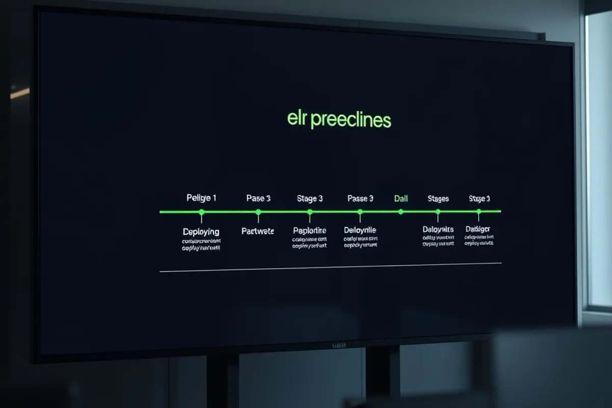 A monitor showing a deployment pipeline with green passing stages